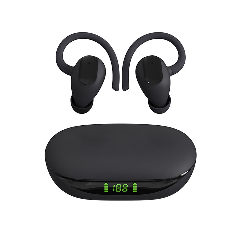 Black Wireless Earbuds Bluetooth Headphones with Wireless Charging Case for iPhone Android Phones Waterproof Earphones with Over Earhooks Bass Sound Headset for Sport Gym