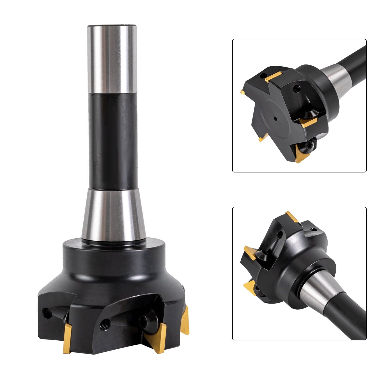 Alloy Steel Indexable End Mill 3'' Cutting Depth R8 Shank End Mill 5 Flutes+Key for Machining Centers