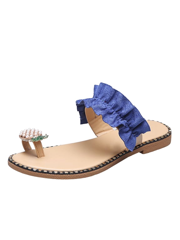 Women's Ladies Fashion Casual Ring Toe Pineapple Flat Slippers Slides Shoes Women's Slipper A