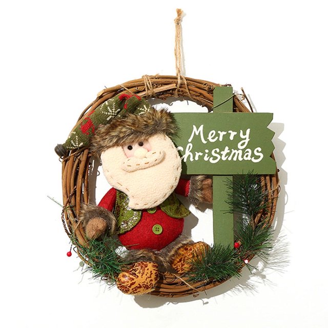 Corona navideña grande de ratán de madera maciza para puerta, colgante, bonito elemento navideño para muñeca.