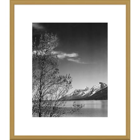 Global Gallery Ansel Adams 'View of mountains with tree in foreground, Grand Teton National Park, Wyoming, 1941' Framed Wall