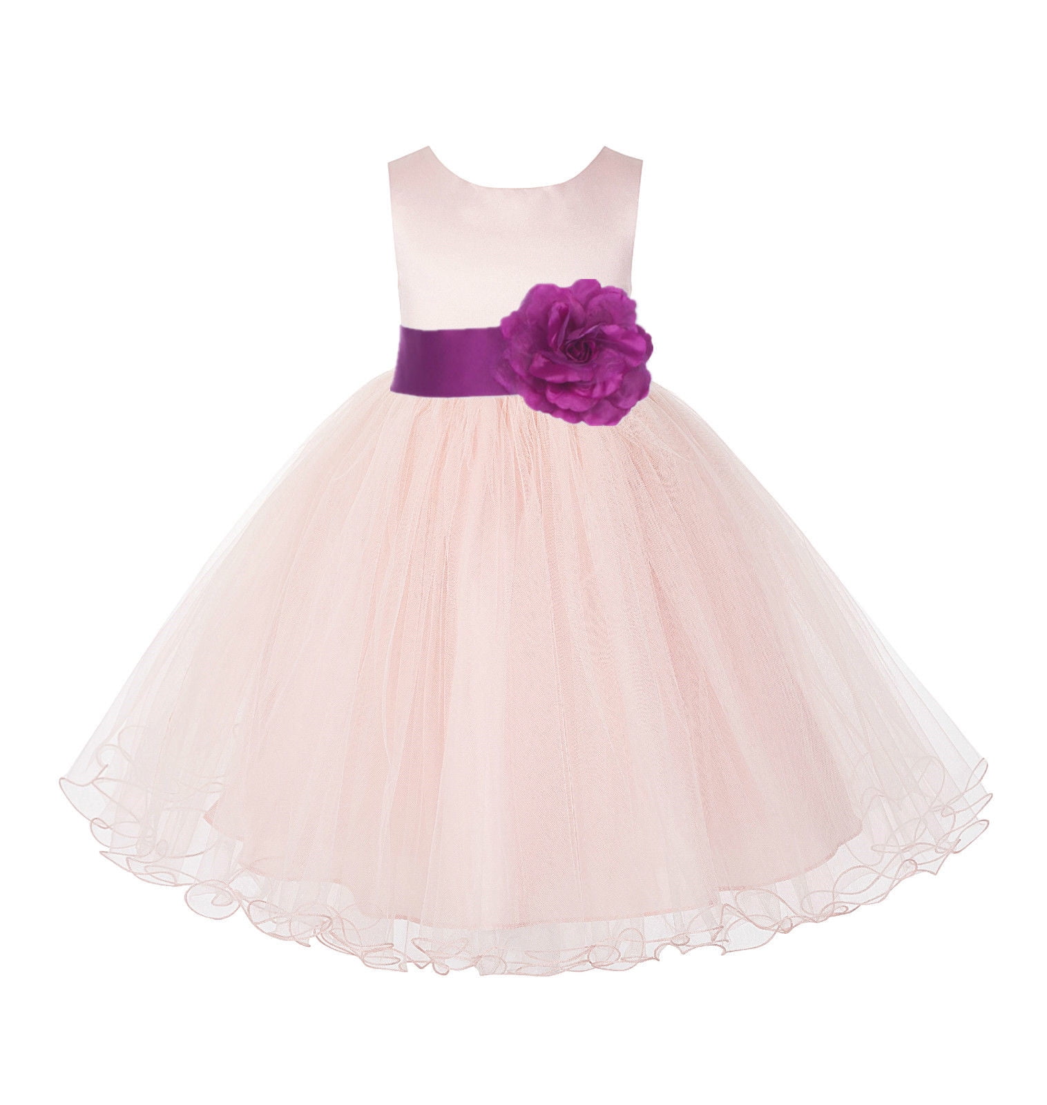 Blush Pink Tulle Rattail Edge Formal Flower Girl Dress Party Gown 829S