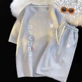 thumbnail image 3 of Traje de marca de verano para hombre, conjunto deportivo informal de lujo a la moda, cuello redondo, pantalones cortos sueltos de manga corta, conjunto de chándal de dos piezas con diseño de gofre, 3 of 5