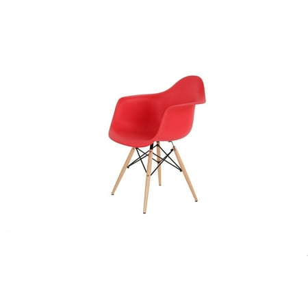 Red - Modern Style Armchair with Natural Wood Legs Eiffel Dining Room Chair - Lounge Chair Arm Chair Arms Chairs Seats Wooden Wood Leg Wire Leg Dowel Leg Legged Base Molded