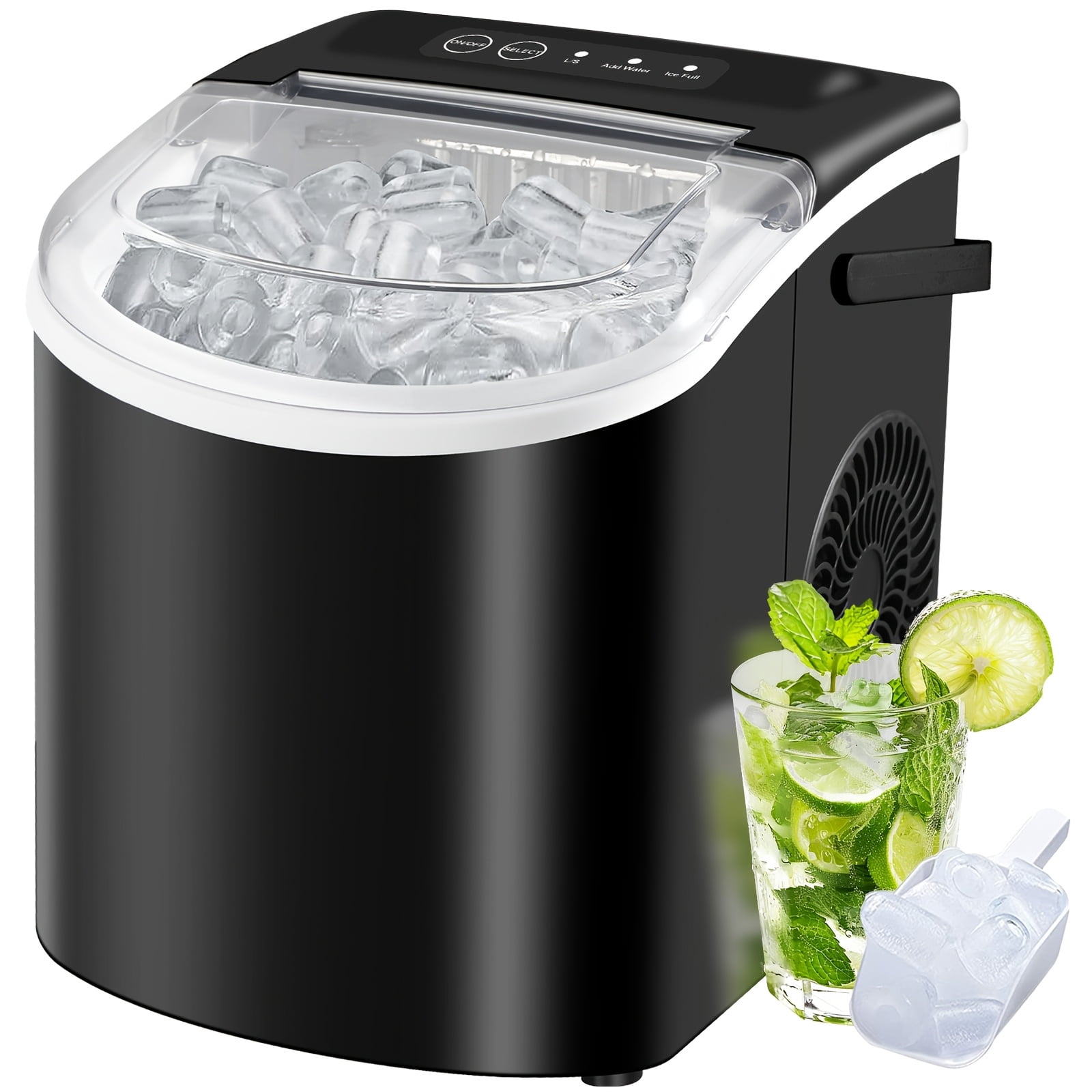 Portable Countertop Ice Maker with Handle 26lbs Per Day Makes 9 Ice Cubes in 6 Minutes Self-Cleaning Ice Machine with Ice Basket and Scoop for Home Kitchen Office