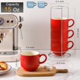 thumbnail image 3 of TRAHOO-Red Coffee Mugs, 15 oz Stackable Coffee Cups Set of 4 with Rack - Ceramic Large Ribbed Modern Latte Cup Set for Cappuccino, Tea, Hot Cocoa, Drinks - Dishwasher & Microwave Safe, 3 of 4