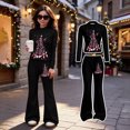thumbnail image 2 of WhouRiu Girls Christmas Graphic Outfit Sets Fall Winter Long Sleeve Zip Up Jacket Flared Pants Clothes Set 4-14 Years, 2 of 6