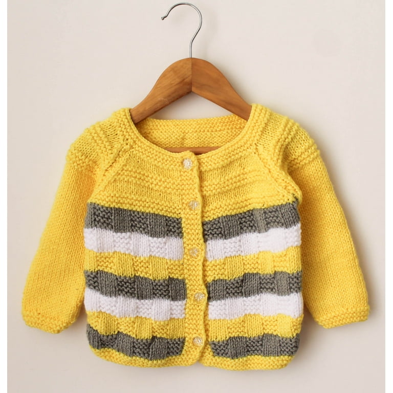 Woonie Handmade Full Sleeves Self Design Sweater For Kids-Yellow