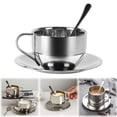 thumbnail image 2 of Premium Double Walled Stainless Steel Coffee Cups Set, Insulated Espresso Mugs with Spoon Saucer, Heat Isolation Design, Smooth Polished Finish, Perfect for Home Kitchen Cafe Hotel Restaurant Use, 2 of 9