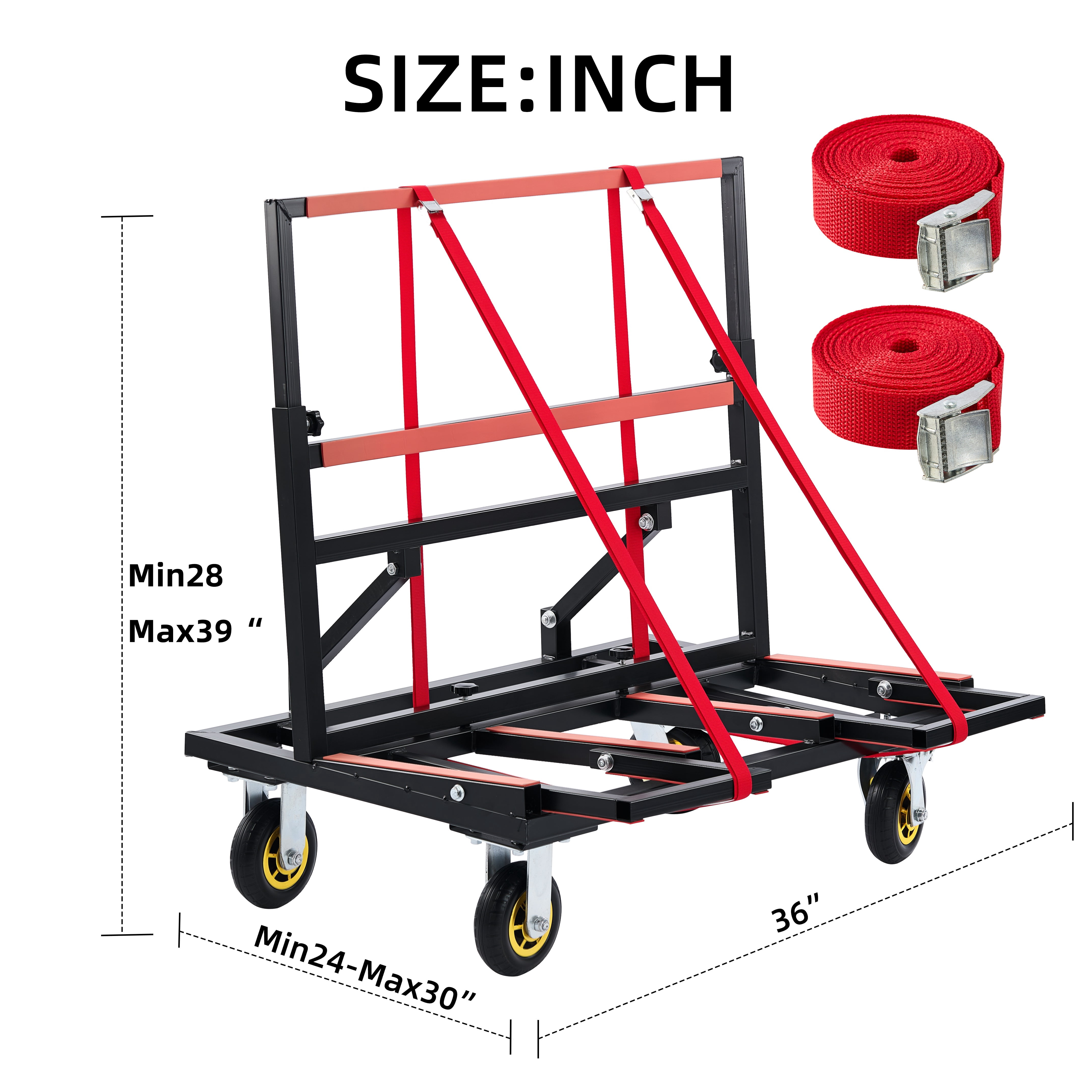 Folding Drywall Dolly, 2000 lbs Load Capacity Heavy Duty Panel Cart with Expandable Deck and 4x6 Inch PU Casters, Plywood Drywall Glass Transporter for Job Site Warehouse Garage, Black