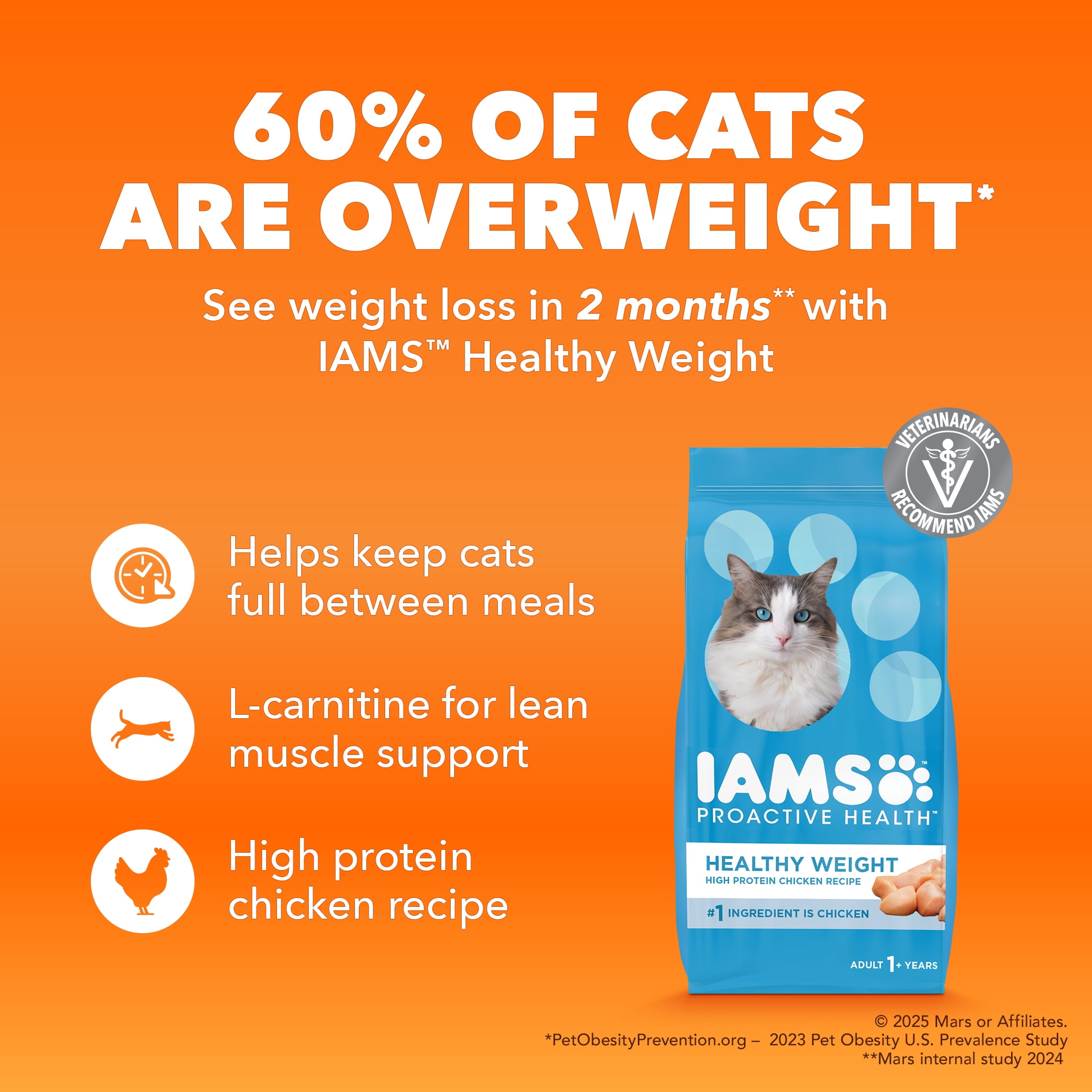 (4 pack) Iams Proactive Health Chicken Flavor Dry Cat Food Healthy Weight 3.5 lb Bag