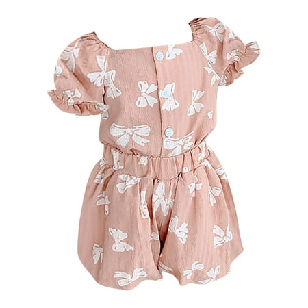 

Girl s 2 Piece Outfits Floral Pink Summer Toddler Girl Floral Bow Square Neckline Top And Shorts Suit 4-5 Years
