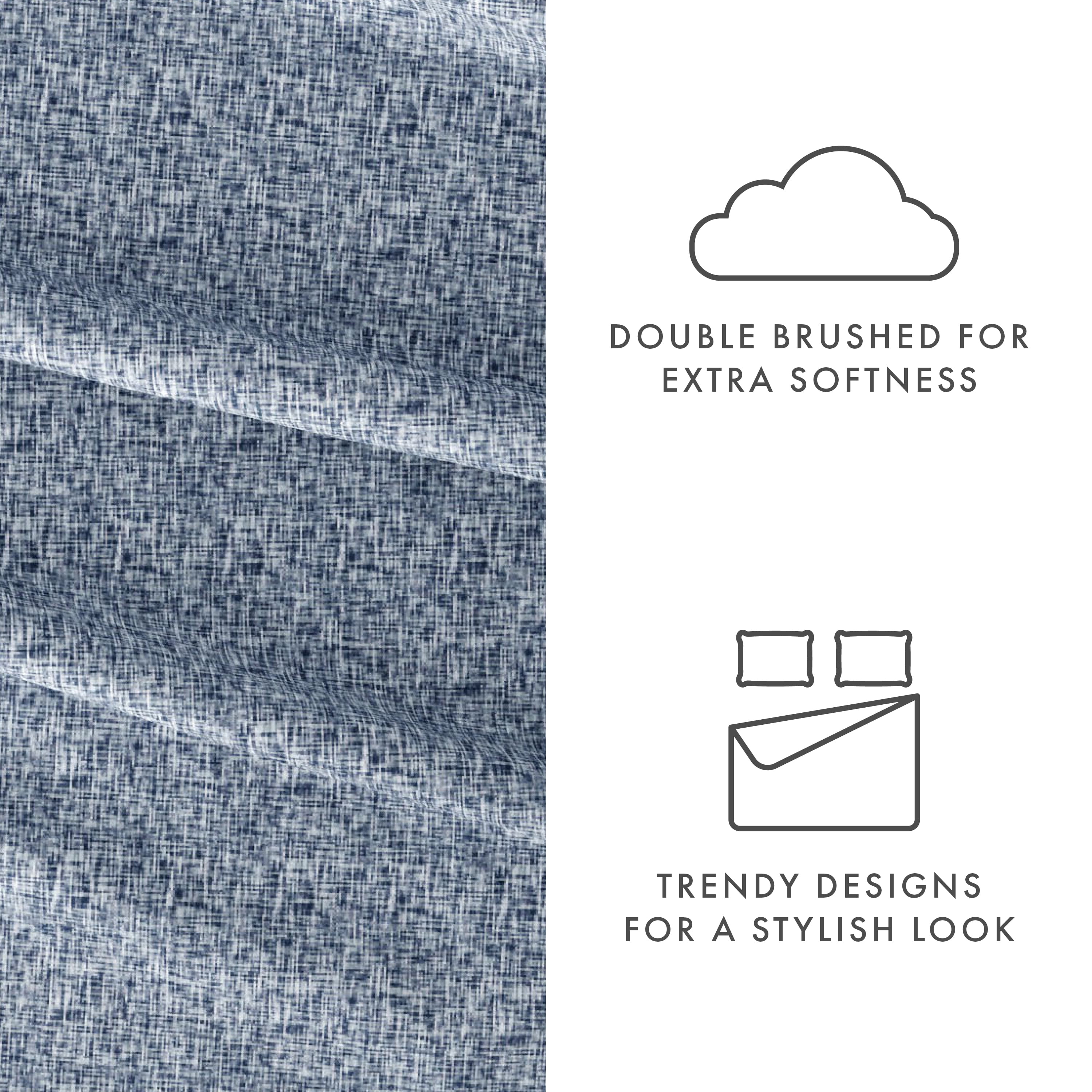 Noble Linens 3 Piece Pattern Microfiber Bed Sheets Set, Light Blue Chambray Style, Twin