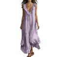 thumbnail image 2 of Dolkfu V-Neck Women'S Summer Fall Dresses Purple Sleeveless Side Split Maxi-Length Peasant Dresses Flowy Modern Solid Relaxed Fit Dresses Purple,Xl, 2 of 5