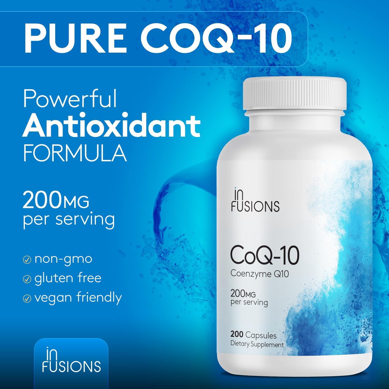 Pure CoQ10 200mg 400 Capsules (Coenzyme Q10) High Absorptions Vegan Gluten Free Non-GMO - Pack of 2