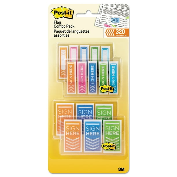 Postit Flags Combo Pack, 1/2" and 1", Assorted Bright Colors, 320/Pack MMM680SH4VAOTG