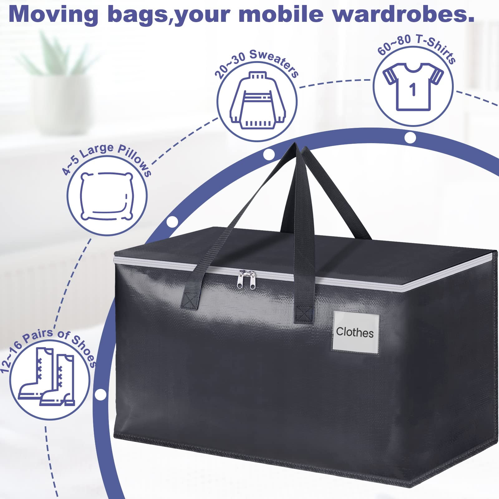 2 Pack Totes for Storage Large Moving Bags Heavy Duty ，Moving Boxes with Zippers Top and Sturdy Handles, Dorm Storage Bags for Space Saving and Packing,Collapsible Moving Supplies(Gray,93L)