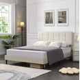 thumbnail image 2 of uhomepro Full Bed Frame, Modern Upholstered Platform Bed with Square Tufted Upholstered Headboard, Heavy Duty Full Bed Frame with Wood Slat Support, No Box Spring Required, Beige, 2 of 13
