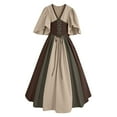 thumbnail image 2 of Homenesgenics Spring Dresses 2026 Women's Medieval Court Style Gothic Contrasting Splicing Flying Sleeves With Lace Up Waist And Large Skirt Evening Dress Brown L, 2 of 8