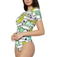 thumbnail image 2 of Easygdp Funny Dinosaurs on Stripes Women's One-Piece Swimsuit Slim Fit Crew Neck Bodysuit Athletic Swimwear with Concealed Buckle - Large, 2 of 9