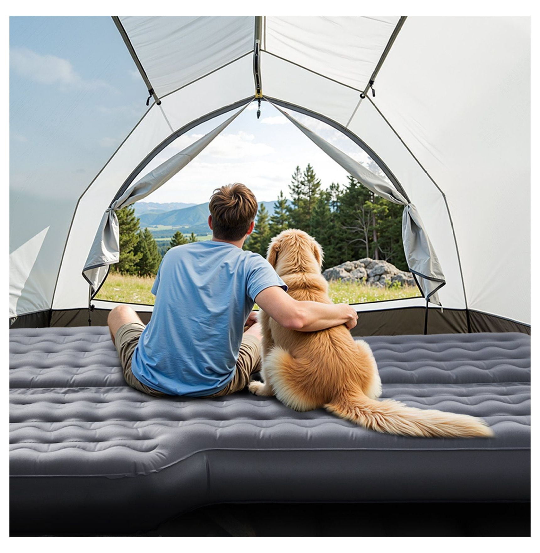 Car Air Mattress Inflatable Camping Bed - Travel Sleeping Pad with Air Pump for SUV, MPV, Sedan - 2 Chamber