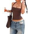 thumbnail image 2 of Women'S Square Neck Going Out Crop Tops Double Lined Cute Basic Tank Tops 2026 Clothes Dark Brown S, 2 of 8