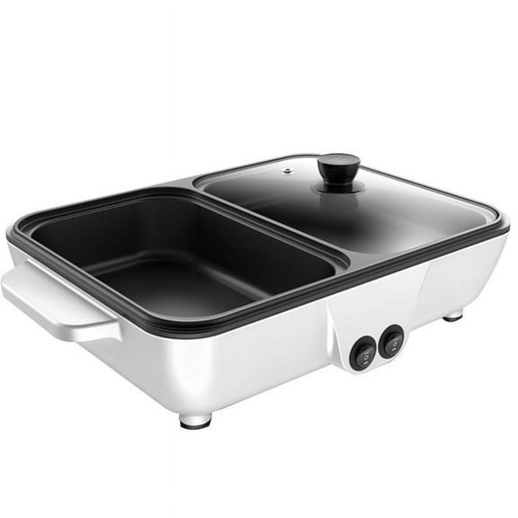 2-in-1 Indoor Non-Stick Electric Hot Pot and Frying Pan Portable Electric BBQ Grill for Indoor Family Gatherings (US),A