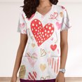 thumbnail image 2 of S LUKKC LUKKC Scrubs Top For Women V-Neck Workwear Soft Stretch Easy Care Blouse Valentine'S Day Print Short Sleeve Working Uniform Tops Medical Scrub Shirts, 2 of 5