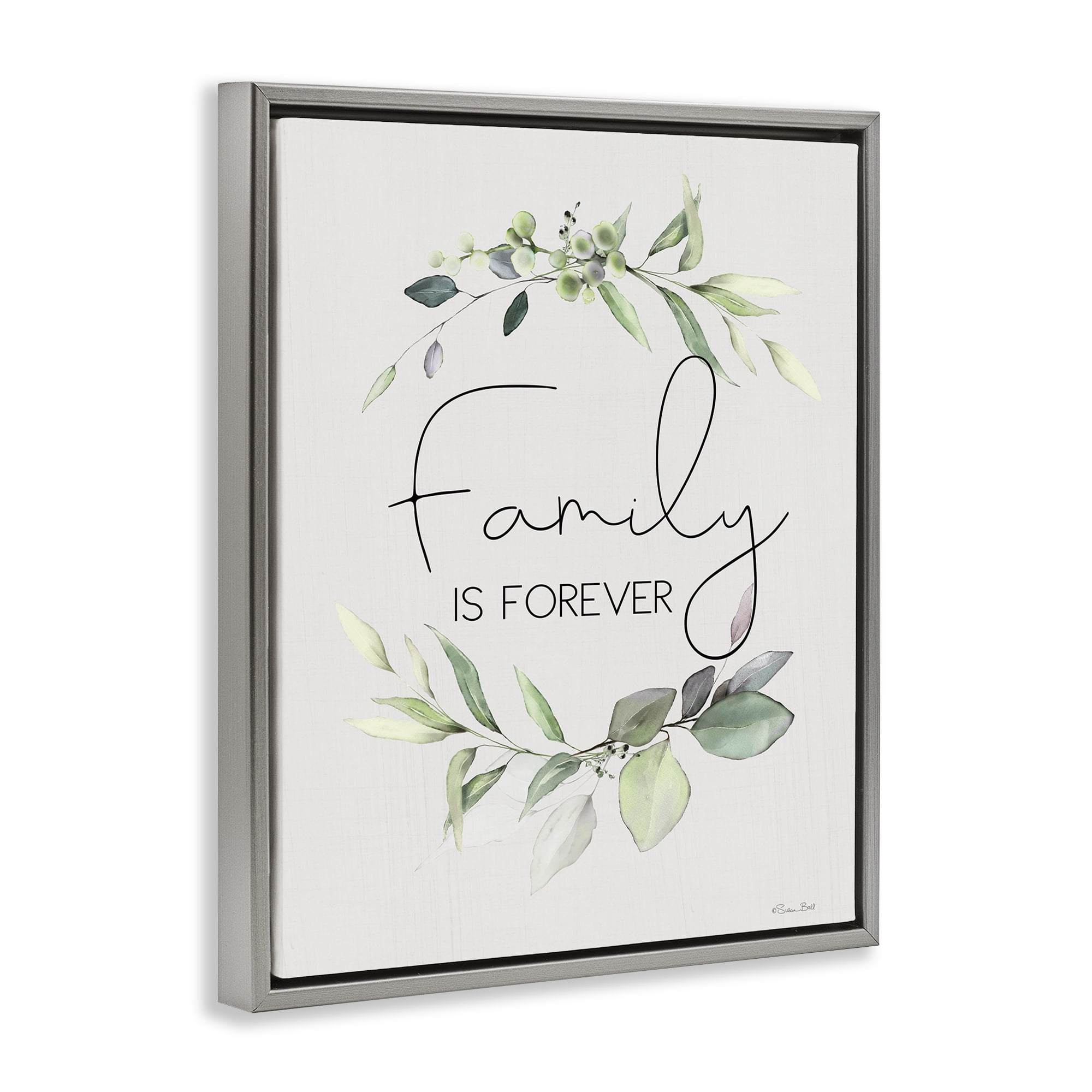 Stupell Industries Family Is Forever Botanical & Floral Painting Gray Floater Framed Canvas Art Print Wall Art, 17 x 21