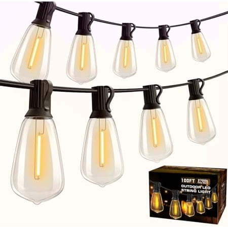 Vintage LED Outdoor String Lights 100 FT with 52 Edison Bulbs - Waterproof Patio Lights for Bistro - Solar & Shatterproof - Indoor/Outdoor String Lights