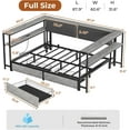 thumbnail image 3 of Aunfebrco Full Size Corner Bed Frame with Charging Station&Storage Shelves, Gray Metal Platform Bed Frame with 2 Drawers, Full Daybeds for Living Room Bedroom, 3 of 10