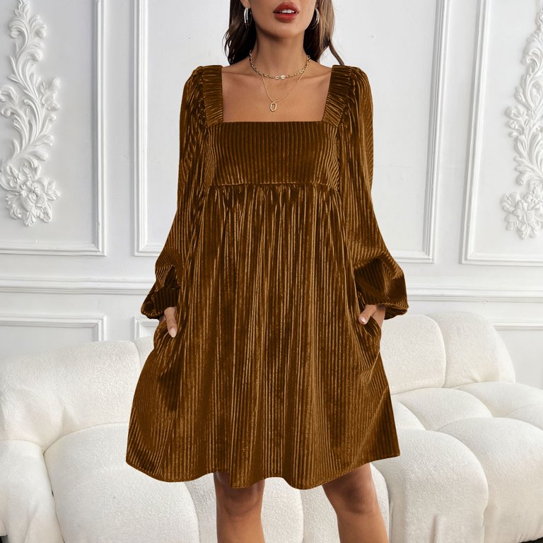 velvet dresses for christmas party Xdegoge Dress Women High Waisted Square Neck Long Sleeve Dress Casual Vintage Pleated Mini Lightweight Elegant Dresses for This is a measurement around the fullest part of your upper arm 45 Trendy Ideas for Christmas