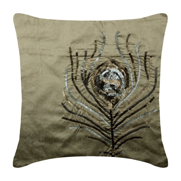 Fundas de cojín para sofá, fundas decorativas grises de 40 x 40 cm, fundas de almohada de seda, pájaros, plumas de pavo real, funda de almohada Art Déco con cremallera - Pavo real