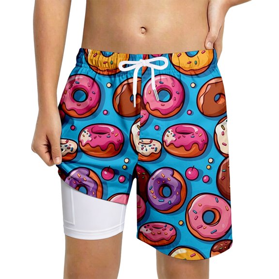 ZHOGXU Toddlers Kids Boys Swim Trunks With Lining Cartoon Print Drawstring Elastic Waist Lightweight Comfortable Swimming Shorts For Beach Pool,Multicolour,11-12 Years