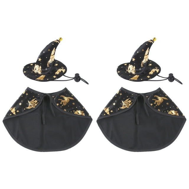 Conjunto de 2 capas de bruja con estampado de Halloween, ropa para mascotas, sombrero para perro y gato, joyería espeluznante