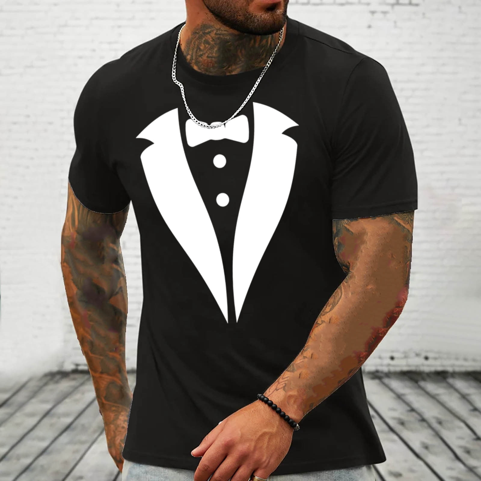 T-Shirt Homme Drôle Avec Impression Fausse Chemise-Cravate - Manches Courtes, Polyester - Idéal Fête, Déguisement - 4