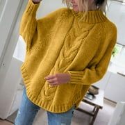 KKSLIRNHS Homenesgenics Sweaters for Women Clearance $5 Winter New Loose Doll Sleeve Knit Sweater Solid Color Half Turtleneck Sweater