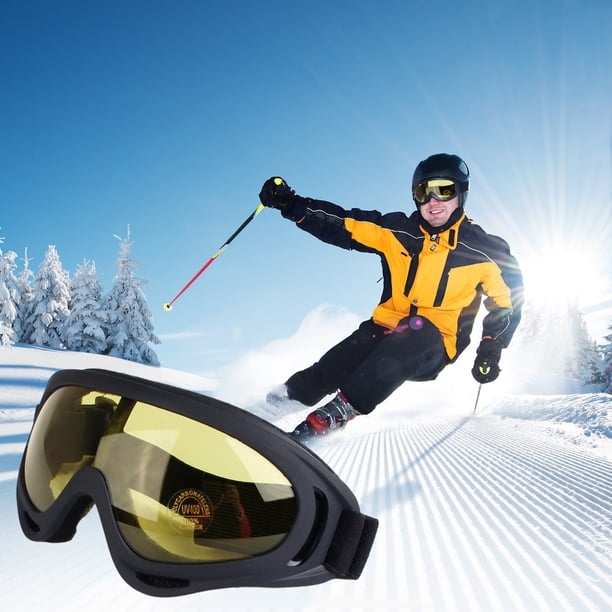 Gafas de esquí para moto con parabrisas - OTG sobre el cristal, lente cilíndrica ancha, antiempaña, espuma multicapa, amarillo/gris/multicolor, 7,08x3,14 in
