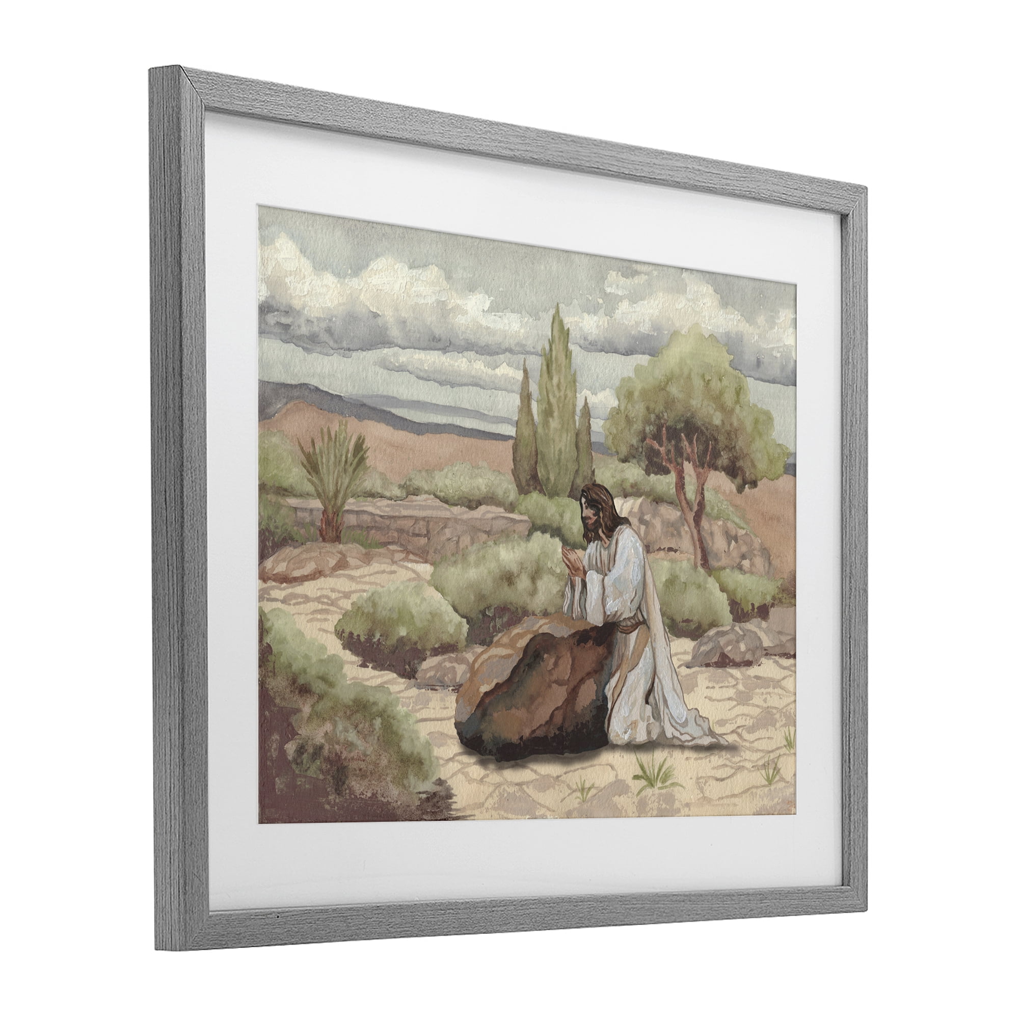 Stupell Industries Jesus Praying Countryside Gray Framed Print Under Glass, design by Elizabeth Medley