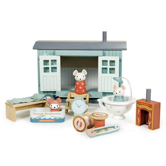 Tender Leaf Toys - Secret Meadow Shepherd‚Äôs Hut - Wooden Shepherd‚Äôs Hut on Wheels with Quirky Furniture Accessories and Mice Dolls - Open-Ended Play, Boost Imagination and Story Tellings - Age 3 