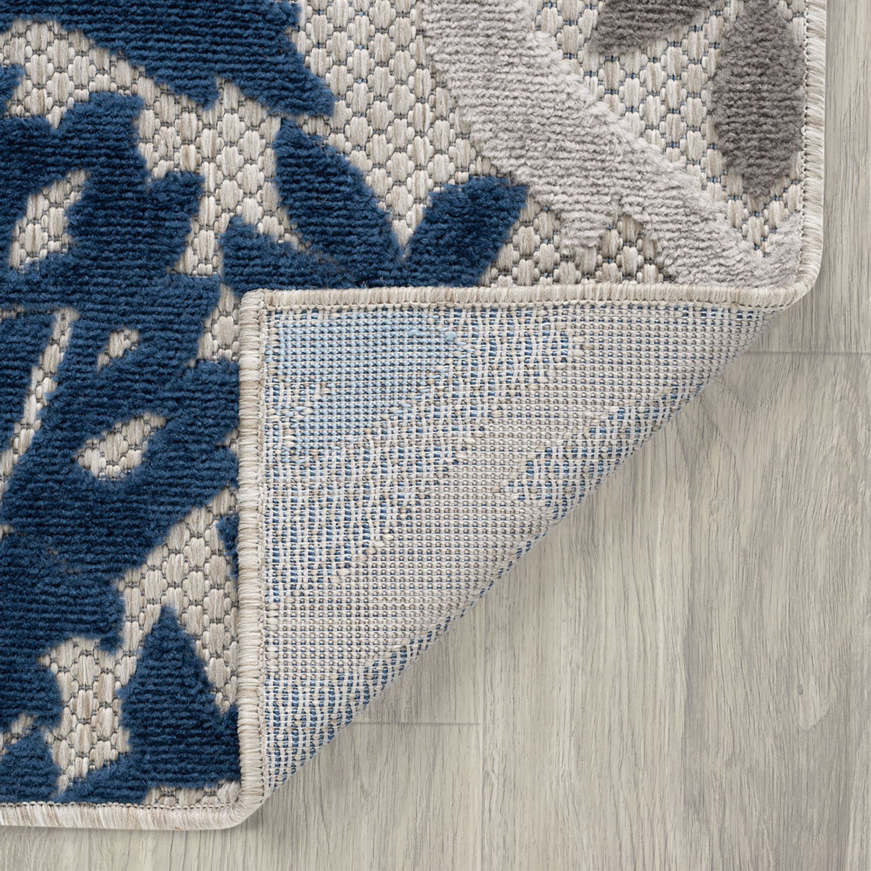 Oasis Modern Medallion Blue and Cream Polypropylene Indoor Outdoor Area Rug, 8'x10' Rectangle