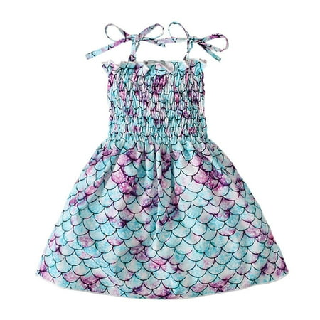 

DNDKILG Infant Baby Toddler Child Children Kids Summer Sundress for Girl Square Neck Dress Sleeveless Dresses Blue 1Y-5Y