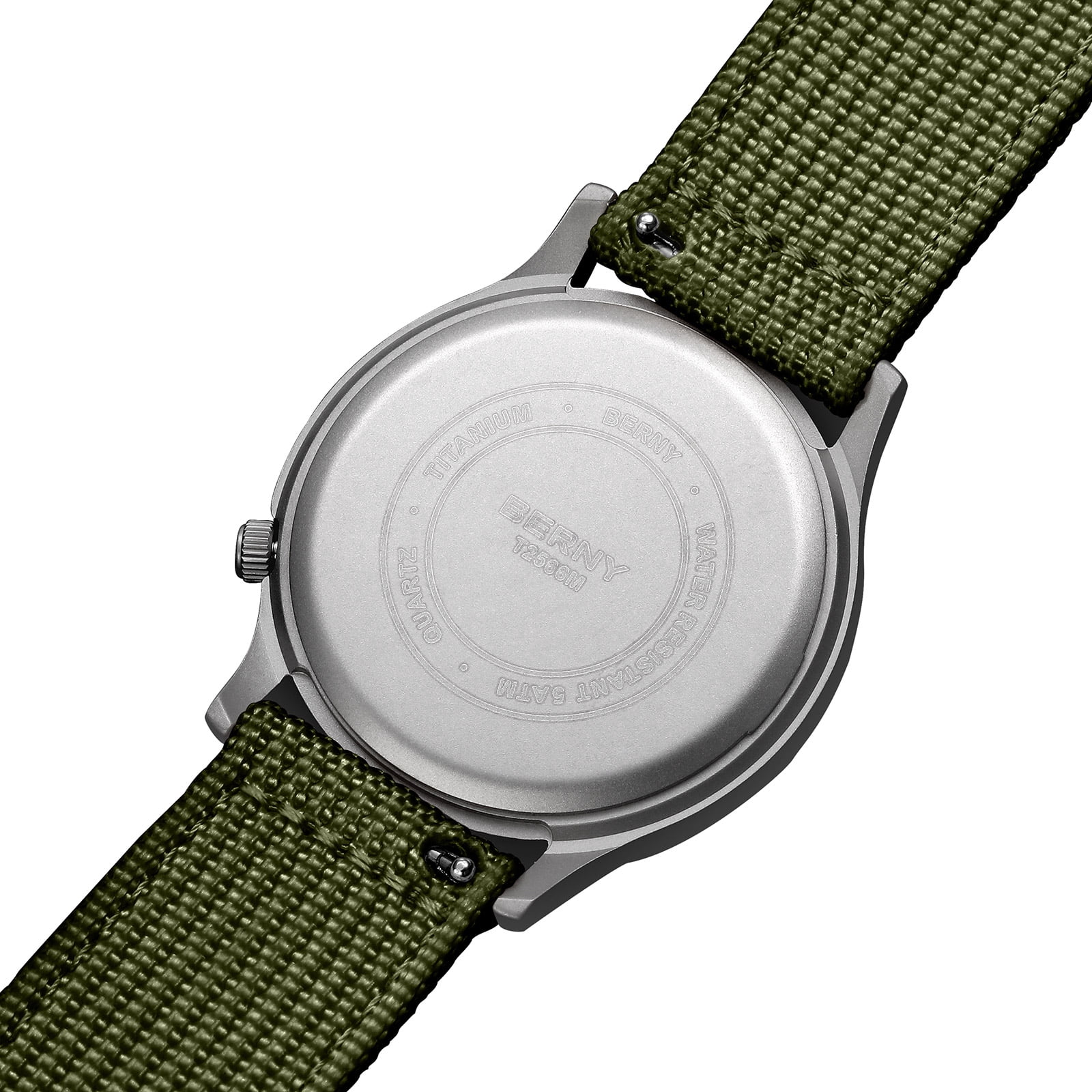 BERNY Titanium Watches for Men, Sport Military Men Watch with Canvas Strap, Japanese Quartz Movement, Super Luminous, Fashion Men's Field Watch, Casual 5ATM Waterproof Army Wristwatch, Green