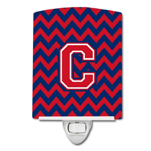 Carolines Treasures CJ1054-CCNL Letter C Chevron Yale Blue and Crimson Ceramic Night Light, 6x4x3", multicolor