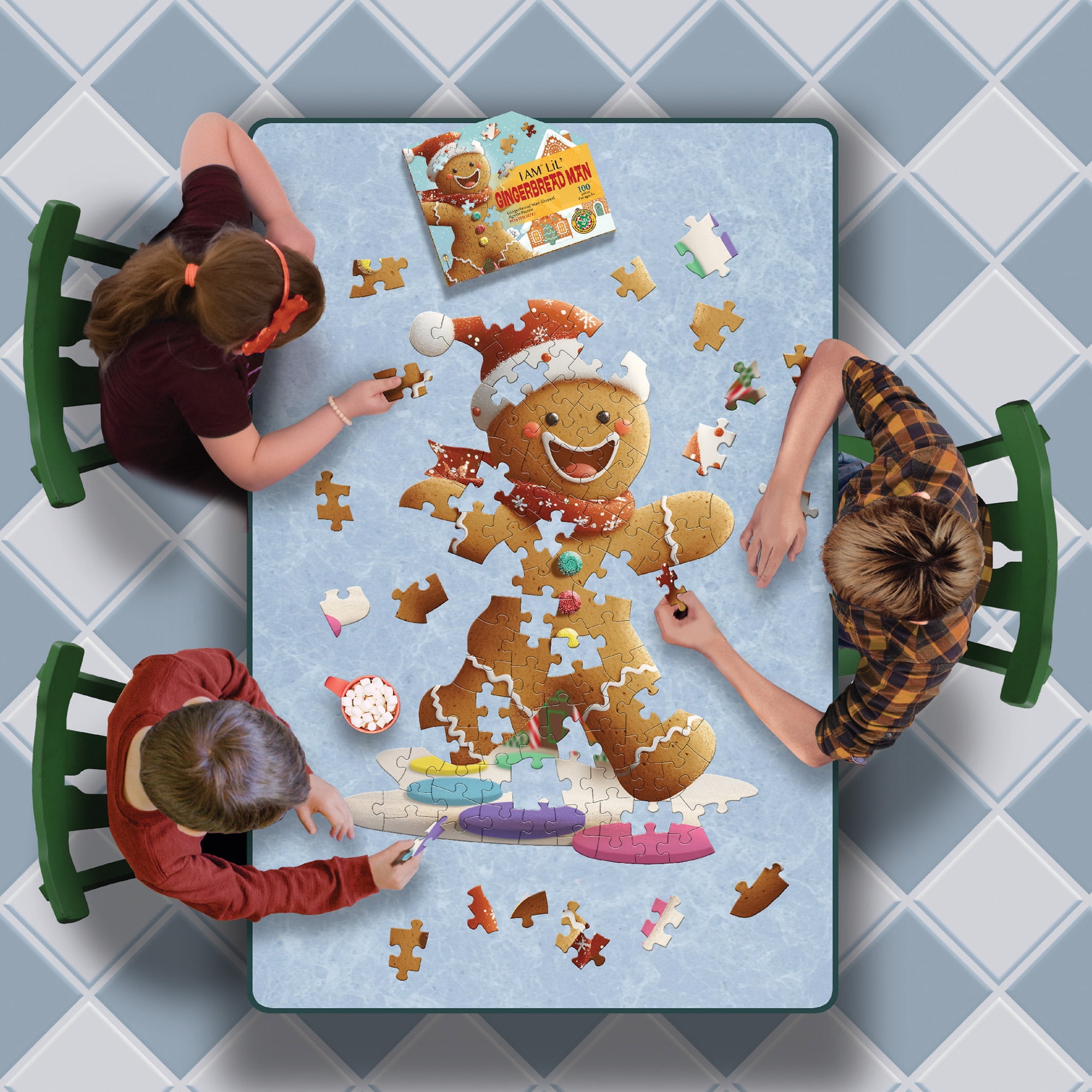 Madd Capp: I Am LiL' Gingerbread Man - 100 Piece Puzzle - Kids Holiday Cookie Shaped Jigsaw, 25x33", Poster Reference, Educational Fun Fact Booklet