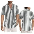 thumbnail image 3 of Mens Stripe Shirt Lapel Short Sleeve Dress Shirt Button-down Loose Blouse Tops, 3 of 4