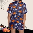thumbnail image 6 of MVRLSH Womens Pajama Sets for Women 2 Piece Halloween Pumpkin Print Button Short Sleeve Shirt And Short Plus Size Cute wear Soft Sleepwear Lounge Set Blue - L, 6 of 7