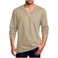 thumbnail image 2 of Hfnxid Big and Tall Long Sleeve Shirts for Men Casual Henley V Neck Basic Tops Solid Color Going Out Tee Shirt Khaki M, 2 of 7