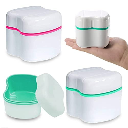 Denture Bath Case Cup 2Pack Dentures Box for Dentures, Clear Braces