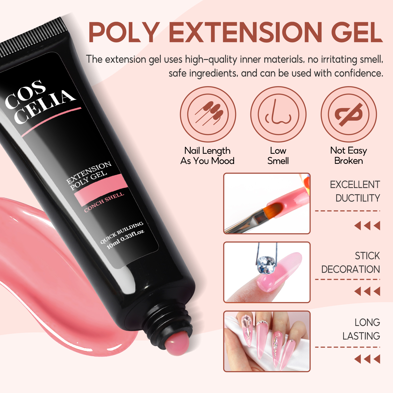 COSCELIA Poly Nail Gel Kit Starter Kit 15 Colors Poly Extension Gel with 12PC Glitter Decoration Powder Nail Stickers Complete Poly Extension Gel Kit DIY Gift for Women